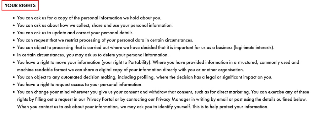 HudaBeauty Privacy Policy: Your Rights clause
