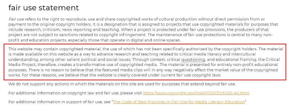 Critical Media Project Fair Use Statement