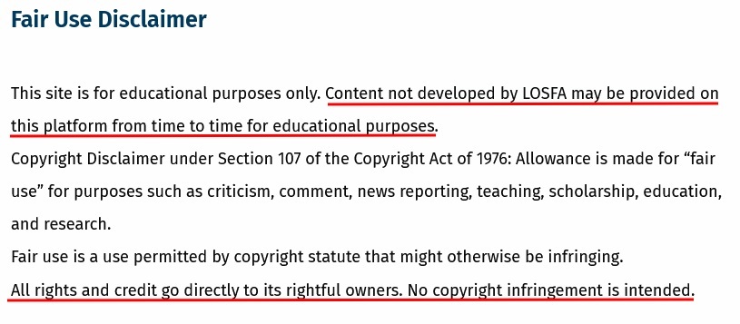 LOSFA Fair Use Statement: Intro section