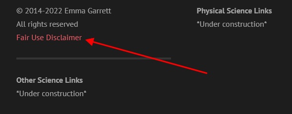 Science at Your Doorstep website footer with Fair Use Disclaimer link highlighted