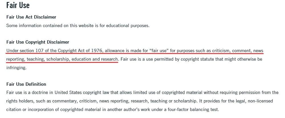 STARR Commonwealth Fair Use Act Disclaimer excerpt