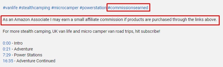 Adz Ventures YouTube post with Amazon Associate and commission earned disclaimers highlighted