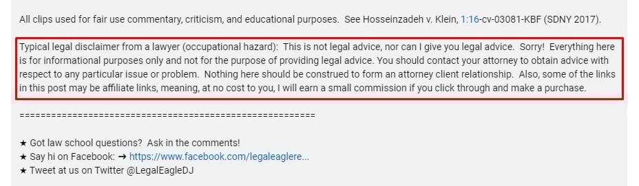 LegalEagle YouTube channel disclaimer