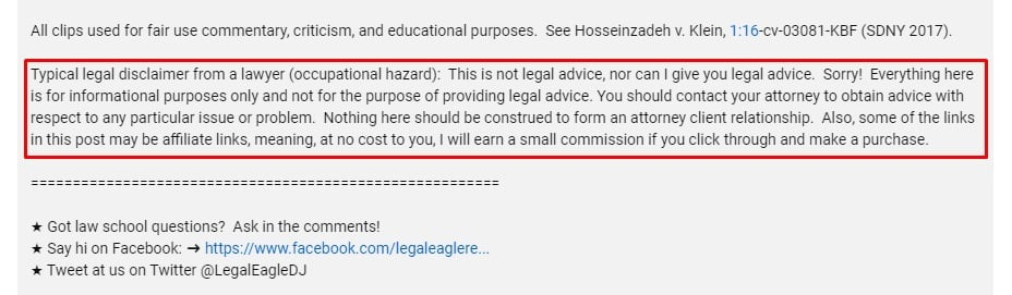 LegalEagle YouTube channel disclaimer