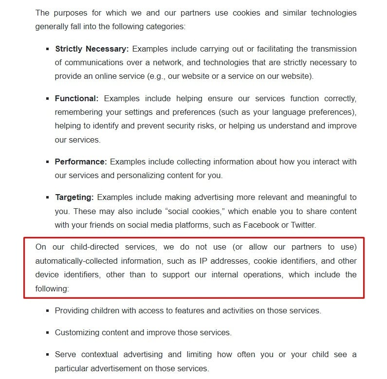 Paramount Privacy Policy: The purpose for which we use cookies clause