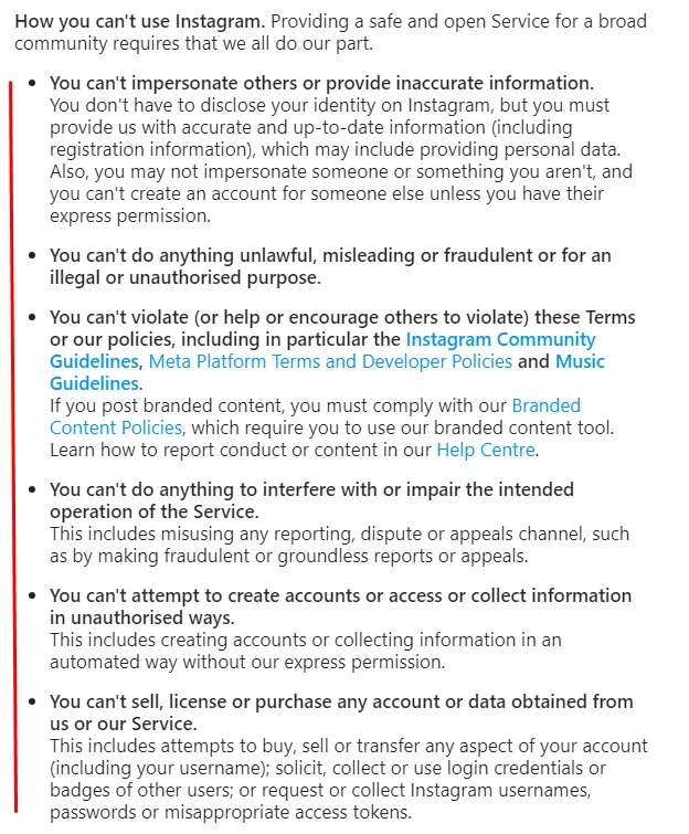 Instagram Terms of Use: How Not to Use Instagram clause