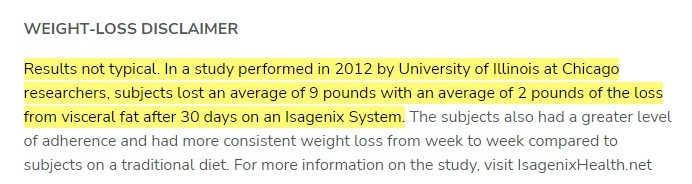 Isagenix Weight-Loss Disclaimer