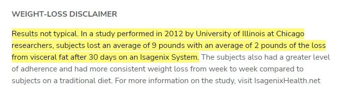 Isagenix Weight-Loss Disclaimer