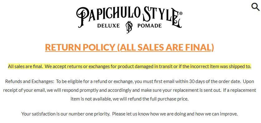 Papichulo Style Return Policy