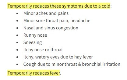Walgreens TheraFlu product page: Temporarily reduces symptoms section