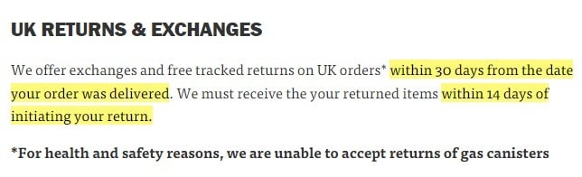 WildBounds Returns Policy: UK Returns and Exchanges clause