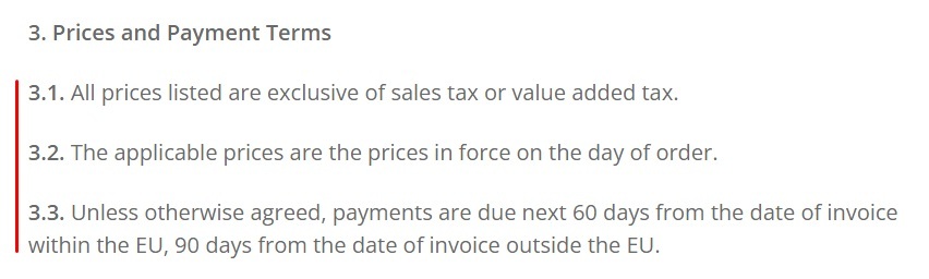 Ivoclar Terms and Conditions: Prices and Payment Terms clause excerpt