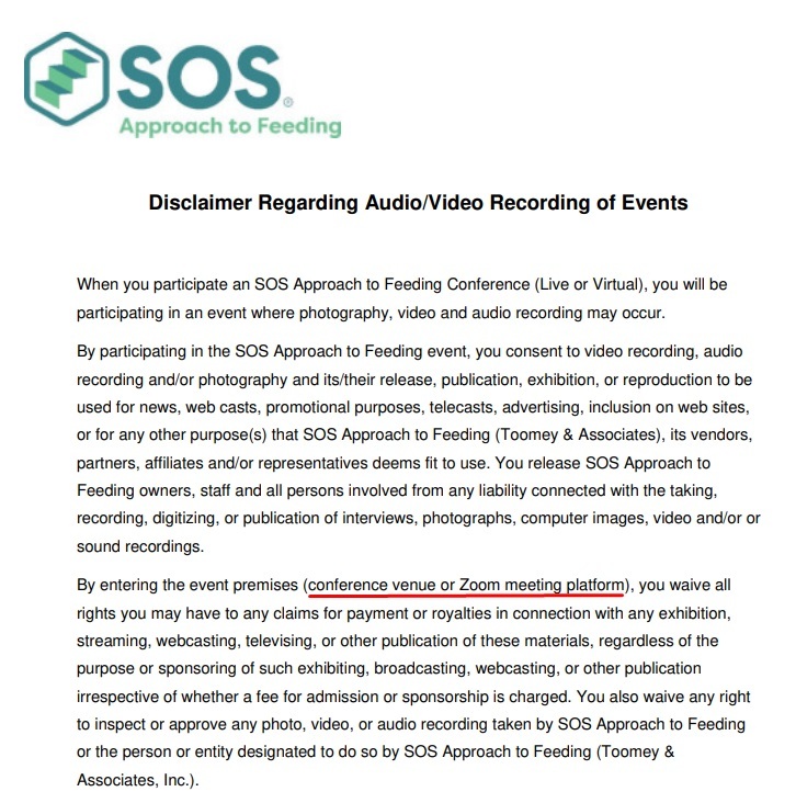 SOS Approach to Feeding: Audio Video Events Recording Disclaimer