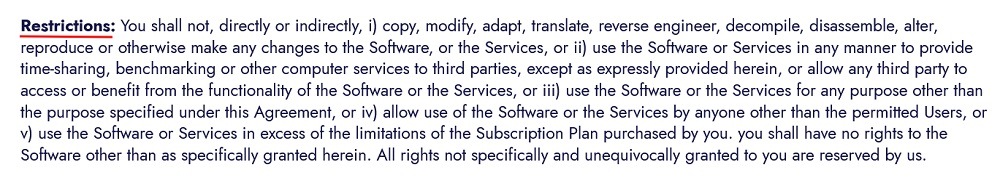 Cloudlytics SaaS Agreement: Restrictions clause
