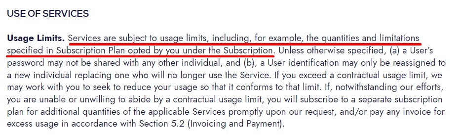 Cloudlytics SaaS Agreement: Usage Limits clause