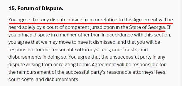 FullStory Terms and Conditions: Forum of Dispute clause