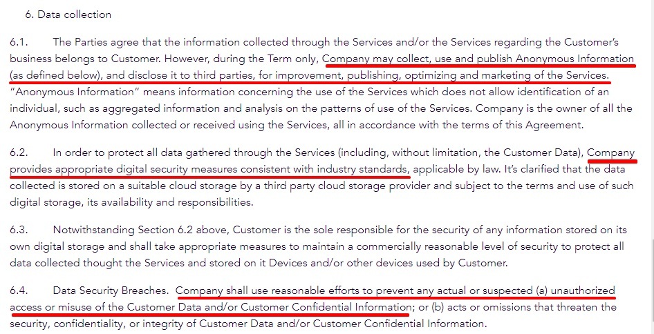 Matics SaaS Agreement: Data Collection clause