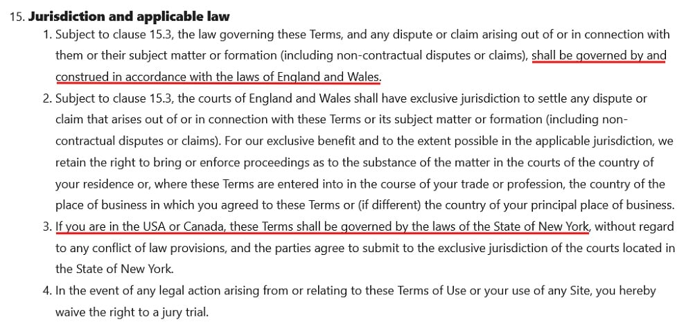 Nature Terms and Conditions: Jurisdiction and Applicable law clause