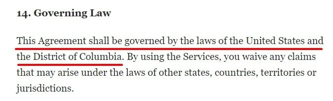 Washington Post Terms of Use: Governing Law clause