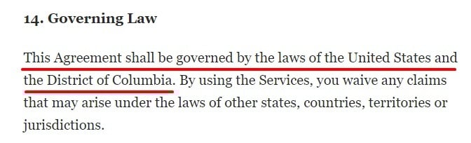 Washington Post Terms of Use: Governing Law clause
