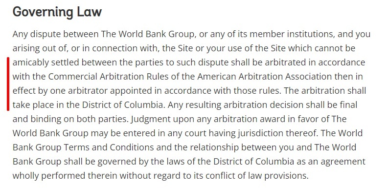 World Bank Terms and Conditions: Governing Law clause