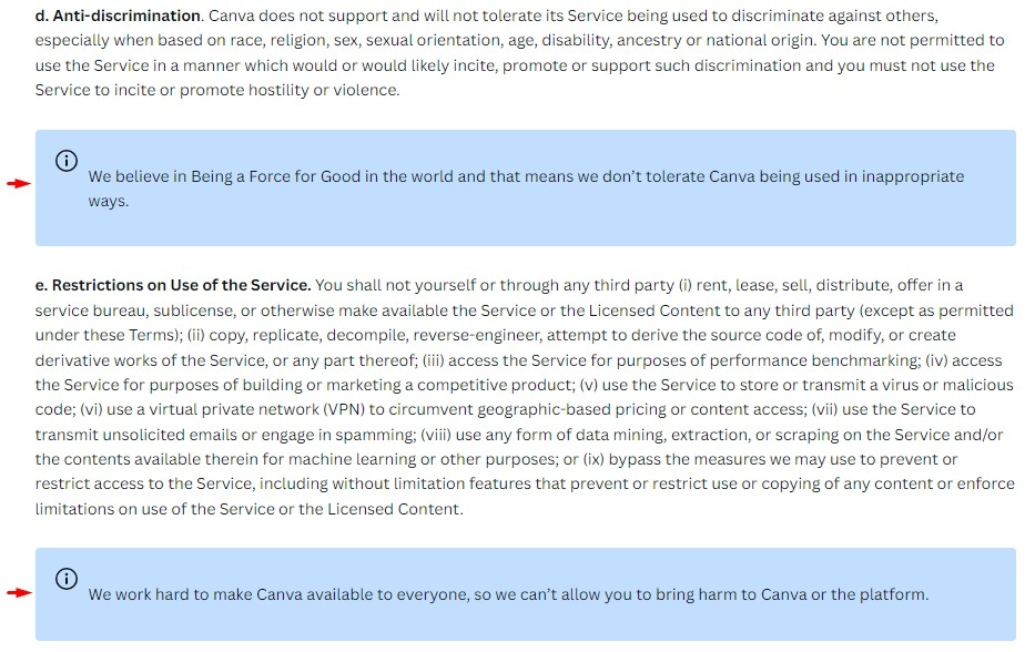 Canva Terms of Use: Using the Service clause excerpt