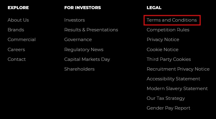 Future PLC website footer with Terms and Conditions link highlighted