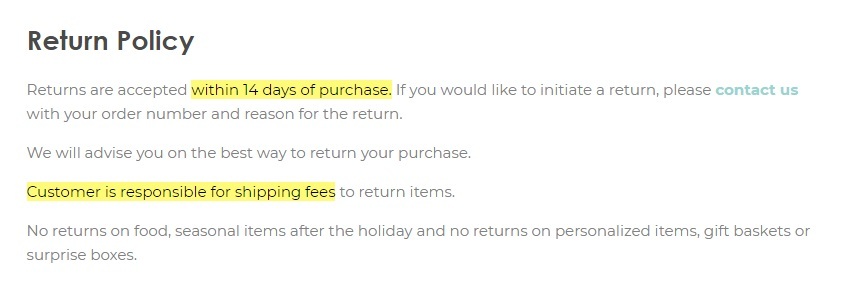 General Store of Minnetonka Return Policy excerpt