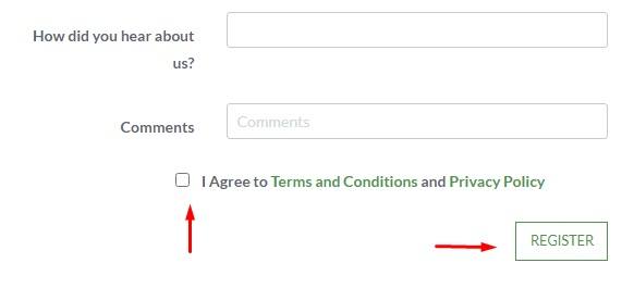 Generic register account form with Agree checkbox highlighted