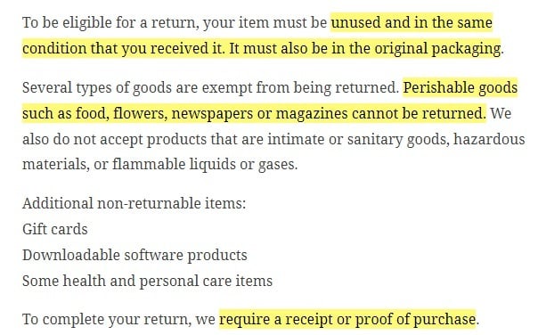 Marshfield Hills General Store: Refund Policy excerpt