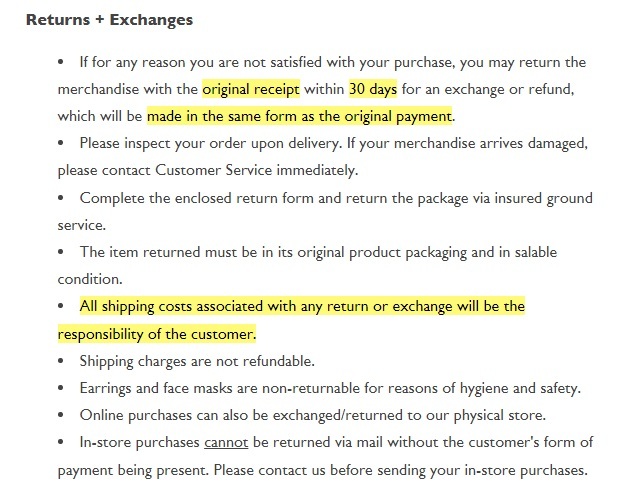 New York Public Library Shop Shipping and Returns Policy: Returns and Exchanges section