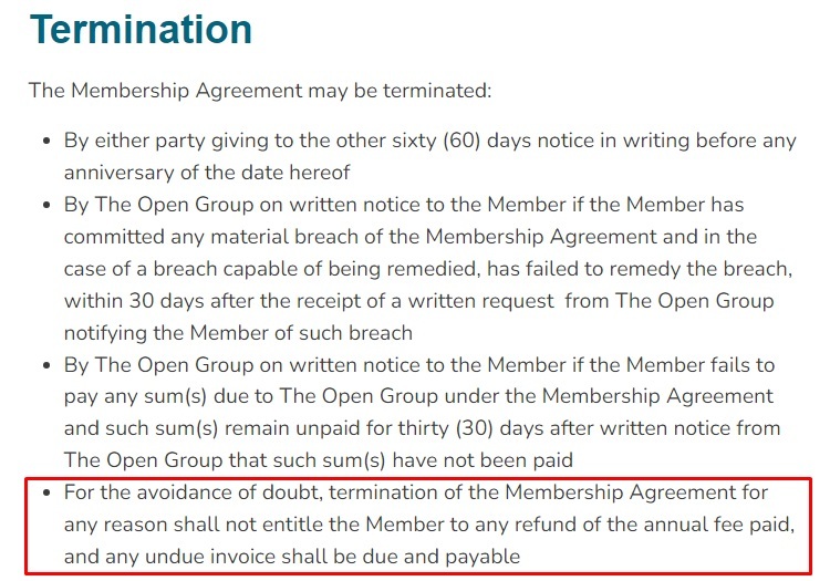 Open Group Membership Terms: Termination clause