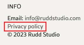 Rudd Studio website footer with Privacy Policy link highlighted