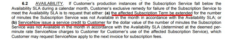 ServiceNow Subscription Service Agreement: Availability clause