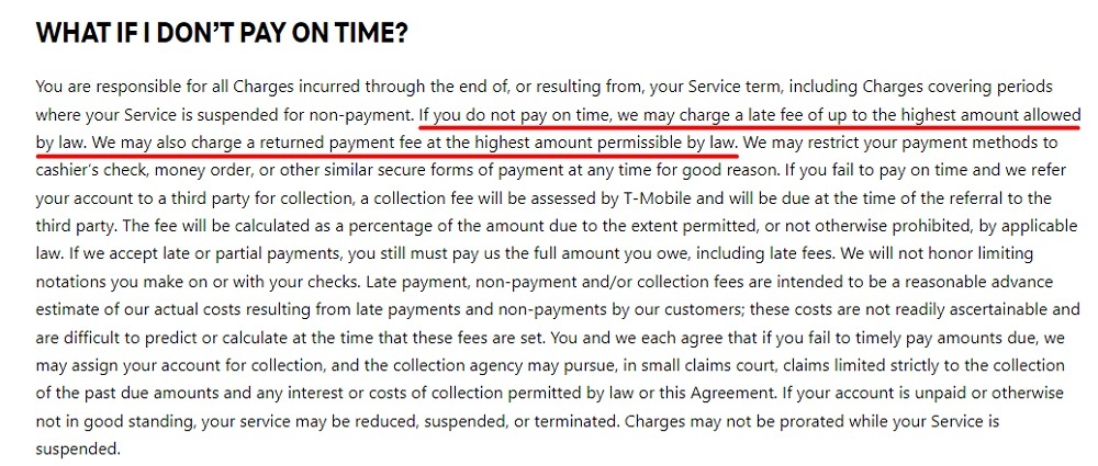 T Mobile Terms and Conditions: Pay on Time clause