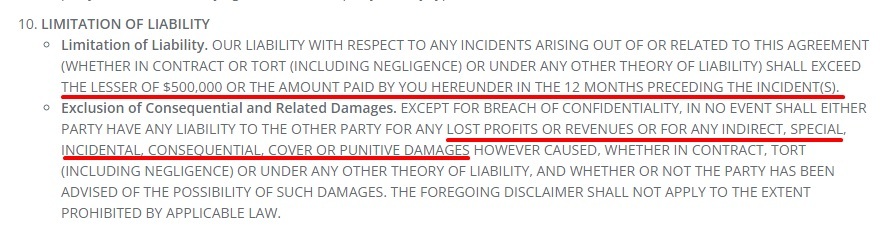 CloudMask Terms of Service: Limitation of Liability clause