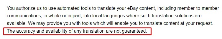 eBay User Agreement: Accuracy and availability of translation section