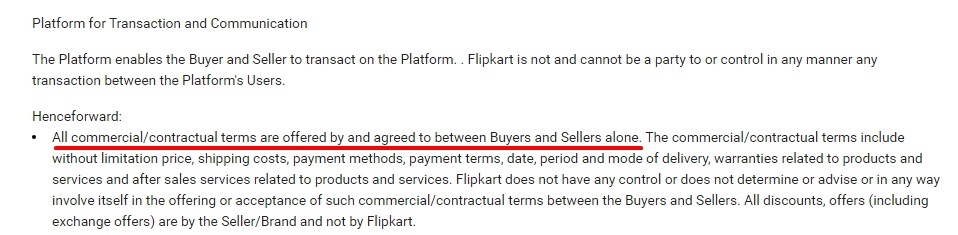 Flipkart Terms of Use: Agreement between parties section