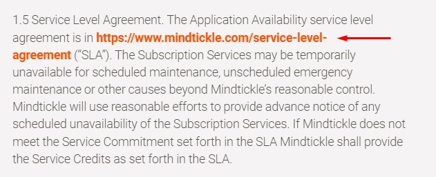 Mindtickle Terms of Service: Service Level Agreement clause