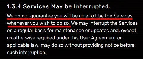 NCSoft User Agreement: Services May be Interrupted clause