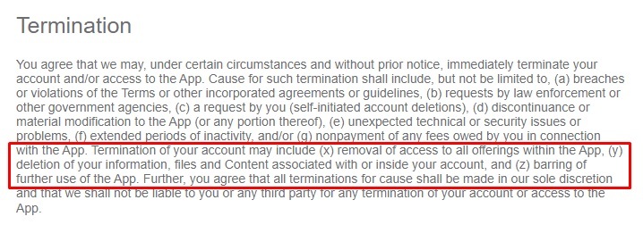 Scribble Terms of Service: Termination clause