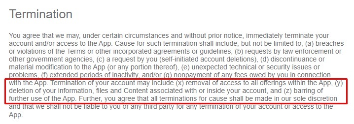 Scribble Terms of Service: Termination clause