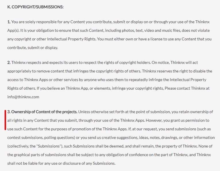 ThinKnx Terms and Conditions: Copyright clause