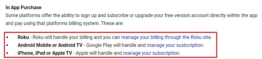 WWE Paying for a Subscription: In App Purchase section