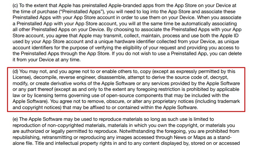 Apple SLA: Restrictions clause