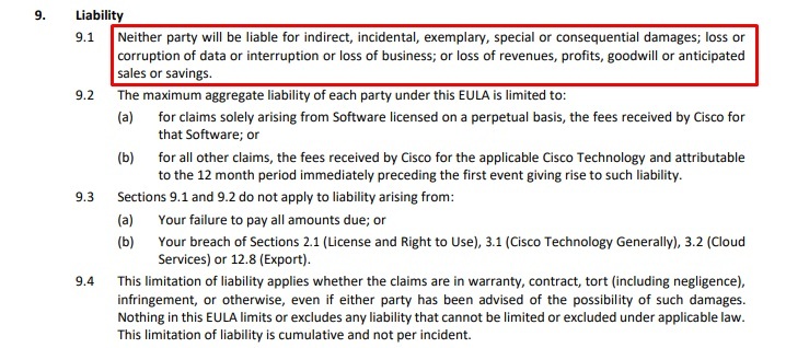 CIsco EULA: Liability clause