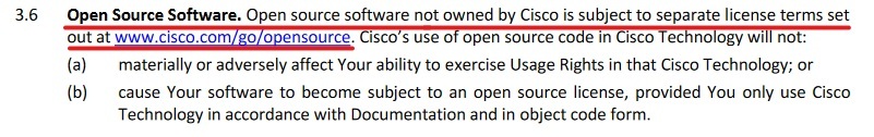CIsco EULA: Open Source Software clause