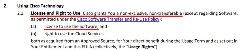 CIsco EULA: Using Cisco Technology clause