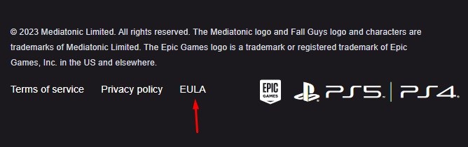 Mediatonic website footer with EULA link highlighted