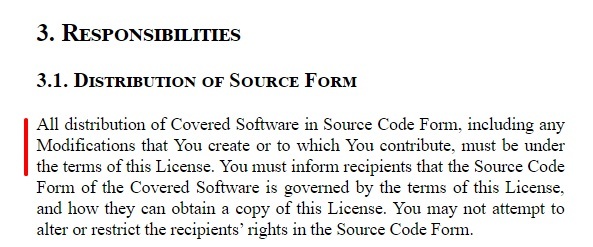 Mozilla Public License: Responsibilities section